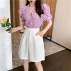Puff-sleeve Lace Blouse / Shorts