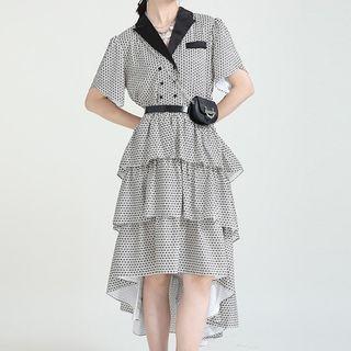 Short-sleeve Double Breasted Tiered Midi Dress