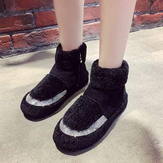Furry Trim Rhinestone Short Boots