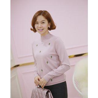 Mock-neck Cactus Embroidered Sweater