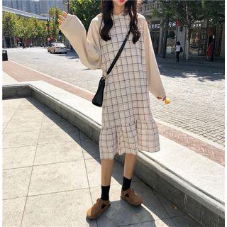 Check Panel Hooded Dress As Shown In Figure - One Size