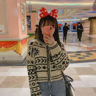 Crewneck Snowflake Short Cardigan Ivory - One Size