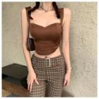 Plain Cropped Camisole Top / Plaid Loose Fit Pants