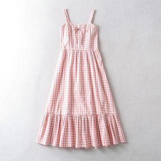 Spaghetti Strap Gingham Check Midi Sundress