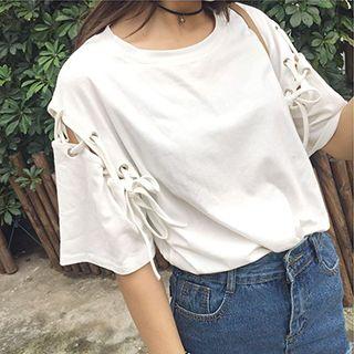 Lace Up Elbow-sleeve Top