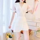 Set: Short-sleeve Gather Waist A-line Dress + Shorts