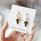 Non-matching Faux Pearl Geometric Drop Earring / Clip-on Earring