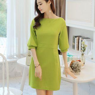 Plain Elbow-sleeve Shift Dress
