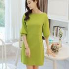 Plain Elbow-sleeve Shift Dress