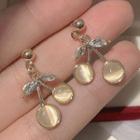 Cat Eye Stone Cherry Dangle Earring 1 Pair - Silver Steel Earring - Gold - One Size