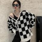 Checkerboard Knit Cardigan Jacket - Knit - Plaid - One Size