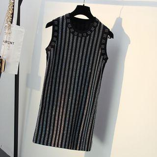 Sleeveless Rhinestone Mini Knit Dress