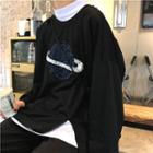 Sequined Loose-fit Sweatshirt Black - One Size