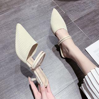 Pointy-toe Chunky-heel Rib Knit Mules
