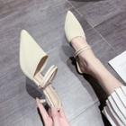 Pointy-toe Chunky-heel Rib Knit Mules