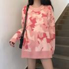 Camo Knit Sweater Pink - One Size