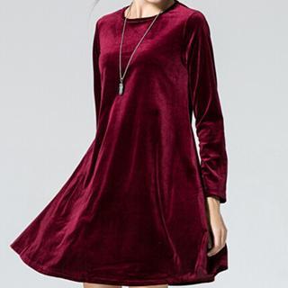 Long-sleeve Velvet A-line Dress