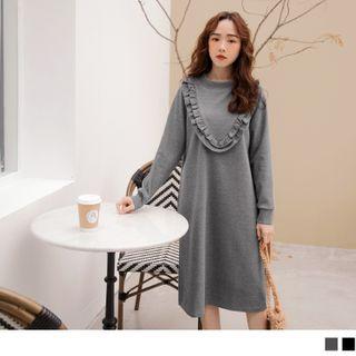 Frill-trim Long Sleeve Pullover Dress