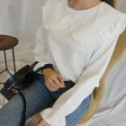 Frilled-collar Bell-sleeve Top Ivory - One Size
