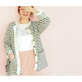 Dual-pocket Striped Cardigan
