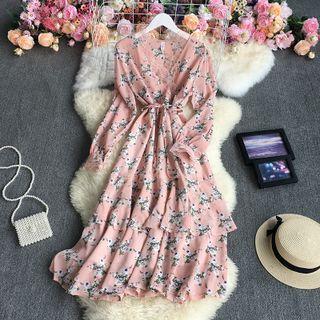 Floral Layered Midi A-line Dress