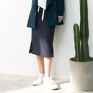 Slit-side Drawstring Pencil Skirt
