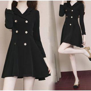 Double-buttoned V-neck A-line Dress