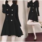 Double-buttoned V-neck A-line Dress