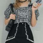 Short-sleeve Bow Gingham Check Crop Top
