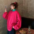 Plain Turtle-neck Long-sleeve Slim-fit Top / Loose-fit Sweatshirt