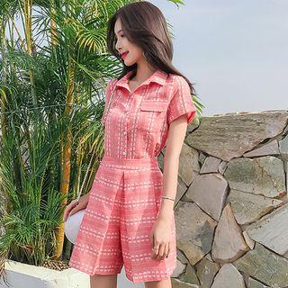 Set: Short-sleeve Patterned Shirt + Wide-leg Shorts