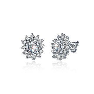 Sparkling Bright Luxury Elegant Noble Fashion Flower Cubic Zircon Earrings Purple - One Size