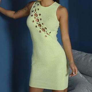 Lace Up Sleeveless Knit Sheath Dress