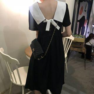Short-sleeve Back-bow A-line Mini Dress As Shown In Figure - One Size