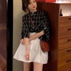 Mock Two-piece Plaid Elbow-sleeve Shirtdress