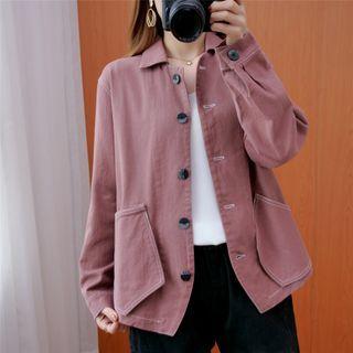 Contrast Stitching Button-up Jacket As Shown In Figure - One Size