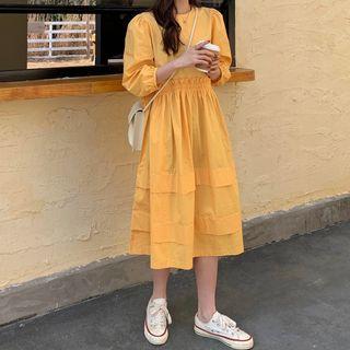 3/4-sleeve Midi A-line Dress As Shown In Figure - One Size