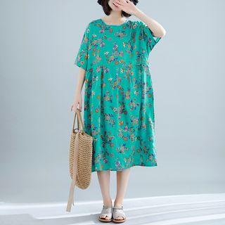 Retro Floral Dress Green - L