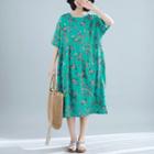 Retro Floral Dress Green - L