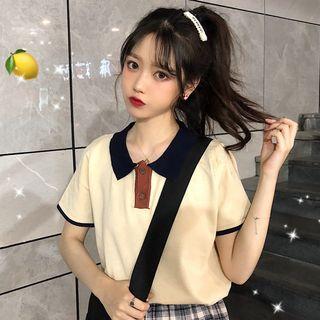 Short-sleeve Polo Collar Knit Top