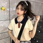 Short-sleeve Polo Collar Knit Top