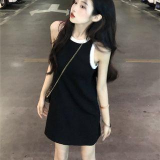 Contrast Trim Tank Dress Black - One Size
