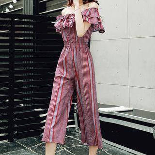 Off-shoulder Striped Jumpsuit