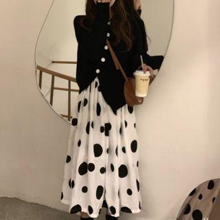 Asymmetric Cardigan / Midi A-line Dotted Skirt