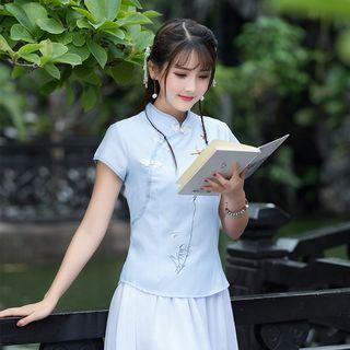 Embroidered Short Sleeve Cheongsam Top