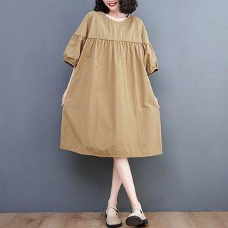 Short-sleeve Plain Bubble Dress