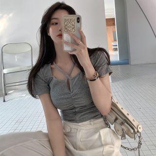 Short-sleeve Strappy Crop Top