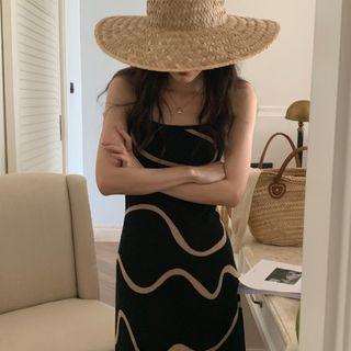 Spaghetti Strap Printed Midi Dress Black - One Size