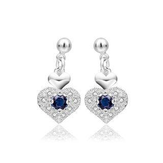 Fashion Romantic Heart Shaped Blue Cubic Zircon Earrings Silver - One Size