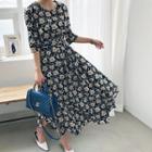 3/4-sleeve Floral Maxi Dress With Sash